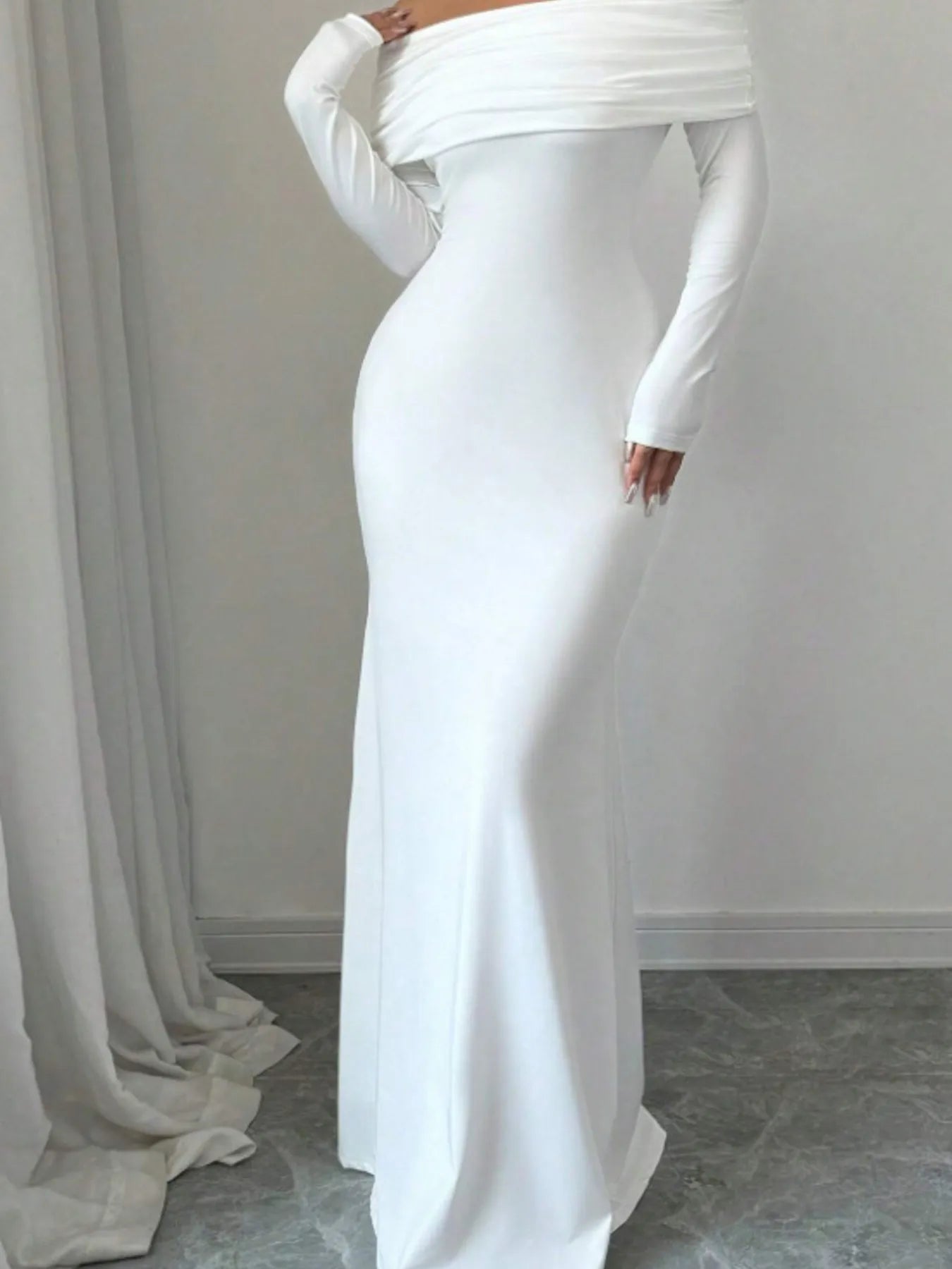 Off-Shoulder Long Sleeve Bodycon Maxi Dress - Maxi Dress by Trendsi | Available at Handbags Specialist Headquarter