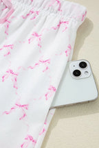 Bow Print Lettuce Trim Round Neck Top and Shorts Lounge Set - Sleepwear by Trendsi | Available at Handbags Specialist Headquarter