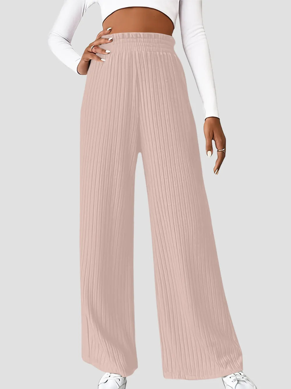 Ribbed High Waist Pants - Women Pants by Trendsi | Available at Handbags Specialist Headquarter