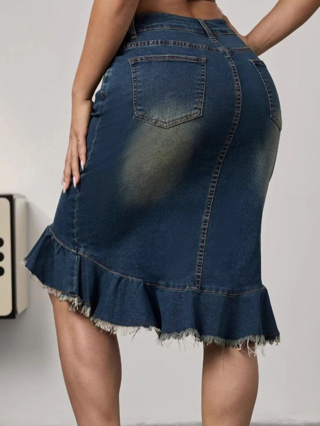 Raw Hem Mermaid Denim Skirt - Women / Jeans & Denim by Trendsi | Available at Handbags Specialist Headquarter
