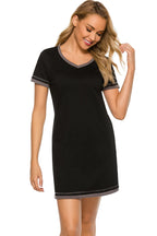 Contrast Trim Short Sleeve Lounge Dress - Sleepwear by Trendsi | Available at Handbags Specialist Headquarter