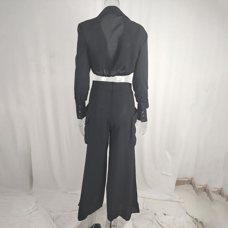 Crisscross Chic: Plus Size Pant Set with Pockets