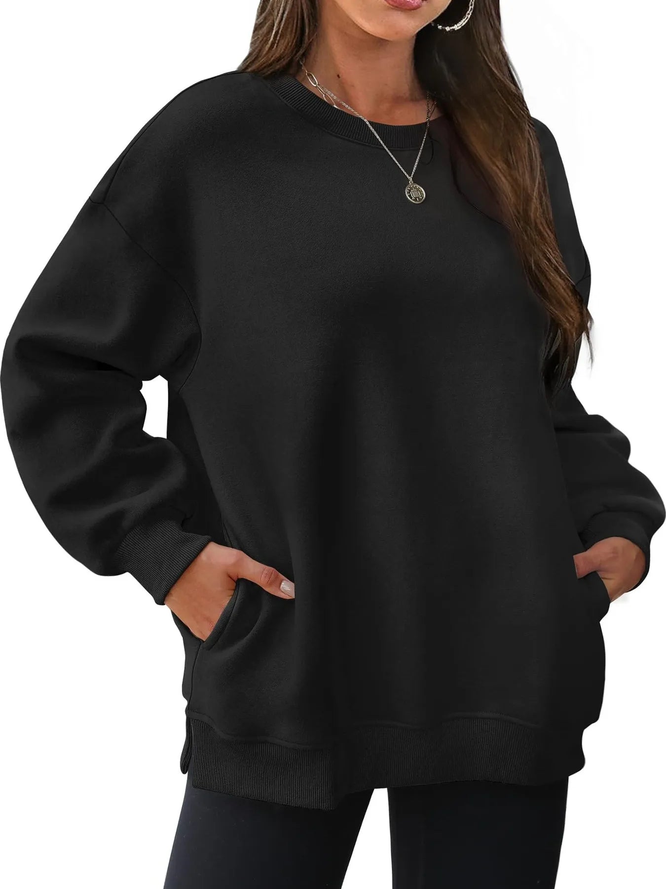 Oversized Long Sleeve Crewneck Sweatshirt - Tops by Trendsi | Available at Handbags Specialist Headquarter