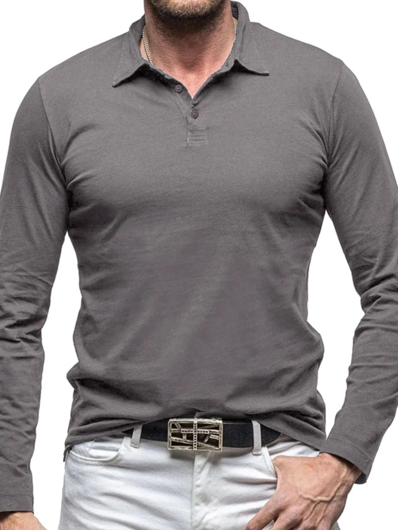 Men's Collared Neck Long Sleeve Polo - Men's Polo shirt by Trendsi | Available at Handbags Specialist Headquarter