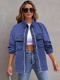 Pocketed Collared Neck Long Sleeve Denim Shirt - Women / Jeans & Denim by Trendsi | Available at Handbags Specialist Headquarter