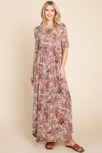 BOMBOM Printed Shirred Maxi Dress - Maxi Dress by Trendsi | Available at Handbags Specialist Headquarter