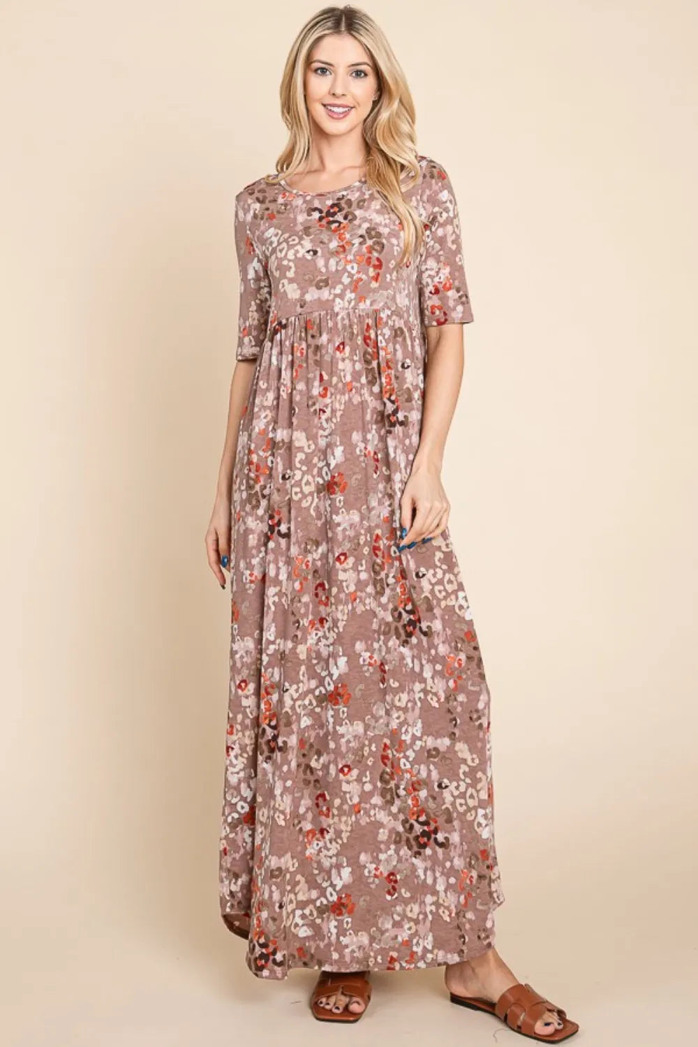 BOMBOM Printed Shirred Maxi Dress - Maxi Dress by Trendsi | Available at Handbags Specialist Headquarter