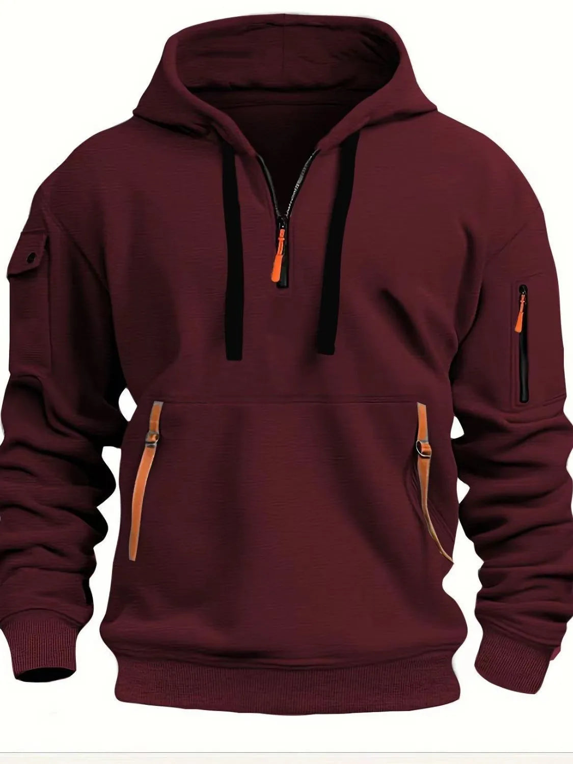 Men's Full Size Half Zip Drawstring Hoodie Plus Size - Men's Sweatshirts by Trendsi | Available at Handbags Specialist Headquarter