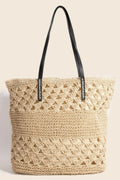 Fame Faux Leather Handle Knitted Tote Bag - Tote Bag by Trendsi | Available at Handbags Specialist Headquarter