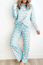 Santa Print Long Sleeve Top and Pants Lounge Set - Sleepwear by Trendsi | Available at Handbags Specialist Headquarter