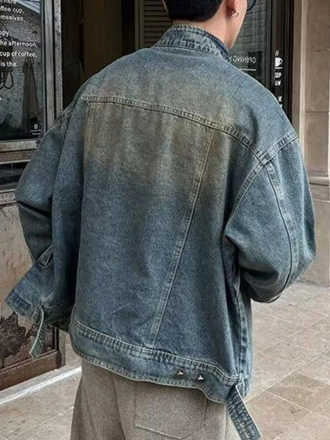 Men's Vintage Washed Denim Jacket with Classic Collar - Men's jackets by Trendsi | Available at Handbags Specialist Headquarter