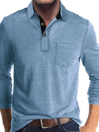 Men's Full Size Long Sleeve Pocket Polo Shirt Plus Size - Men's Polo shirt by Trendsi | Available at Handbags Specialist Headquarter