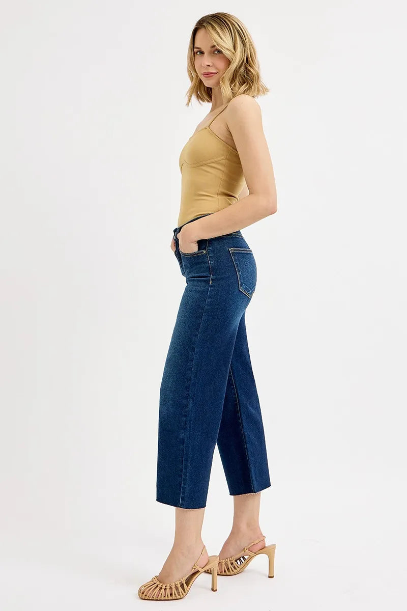 RISEN Full Size Tummy Control High Rise Crop Wide Jeans Plus Size - Women / Jeans & Denim by Trendsi | Available at Handbags Specialist Headquarter