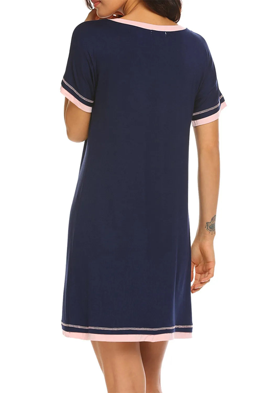 Contrast Trim Short Sleeve Lounge Dress - Sleepwear by Trendsi | Available at Handbags Specialist Headquarter