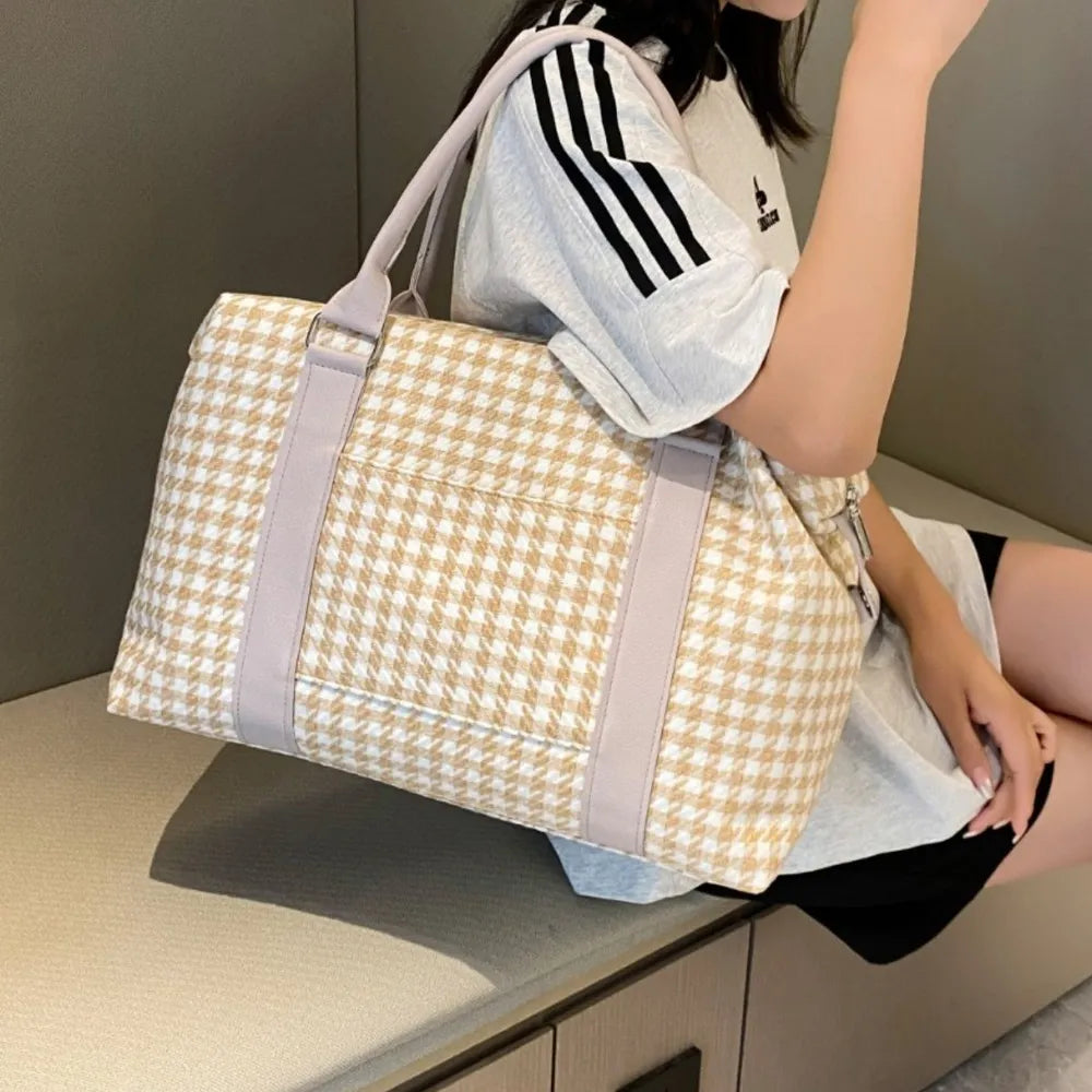 Houndstooth Canvas Travel Bag - travel-bag by Trendsi | Available at Handbags Specialist Headquarter