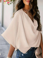 Full Size Ruched Three-Quarter Sleeve Blouse Plus Size - Women Plus Size by Trendsi | Available at Handbags Specialist Headquarter