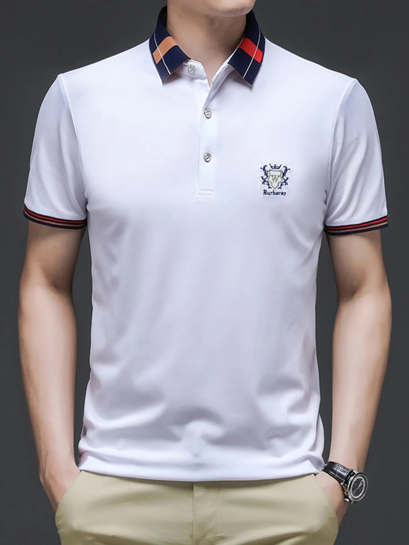 Men's Plus Size Short Sleeve Contrast Collar Polo Shirt - Men's Polo shirt by Trendsi | Available at Handbags Specialist Headquarter