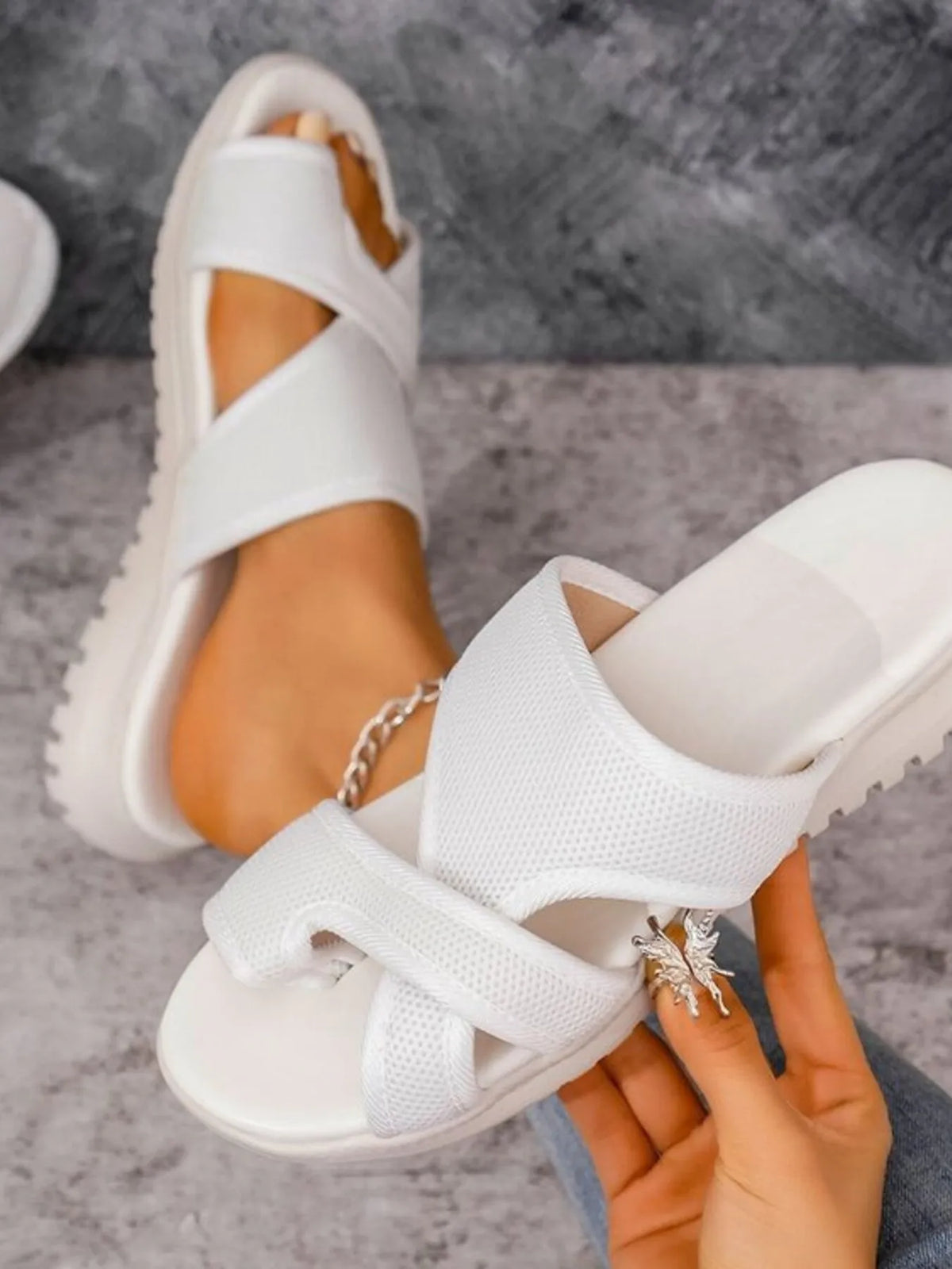 Cutout Mesh Solid Color Sandals - Women Sandals by Trendsi | Available at Handbags Specialist Headquarter