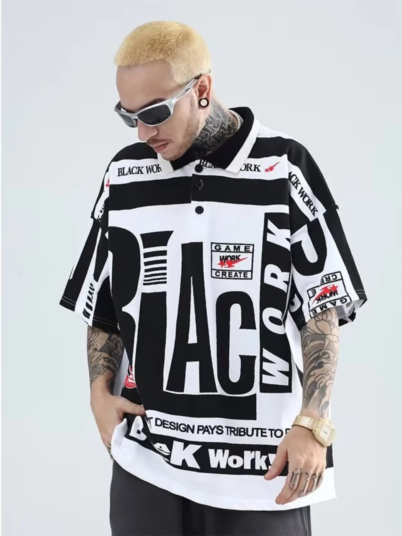 Men's Plus Size Letter Print Half Sleeve Polo Shirt - Men's Polo shirt by Trendsi | Available at Handbags Specialist Headquarter