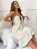 Full Size Tiered Ruffled Lounge Dress with Contrast Trim Plus Size - Sleepwear by Trendsi | Available at Handbags Specialist Headquarter