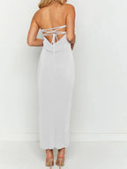 Lace-Up Back Tube Maxi Dress - Maxi Dress by Trendsi | Available at Handbags Specialist Headquarter