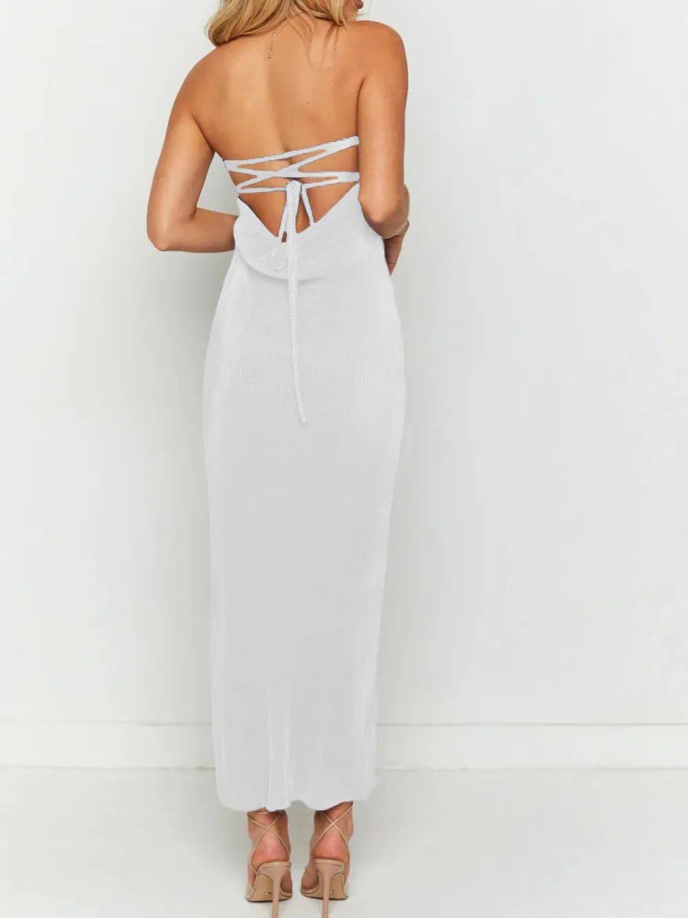 Lace-Up Back Tube Maxi Dress - Maxi Dress by Trendsi | Available at Handbags Specialist Headquarter
