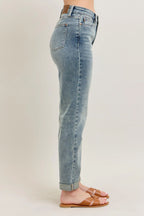 Judy Blue Full Size Hw Vintage Wash Double Roll Cuff Bf Jeans Plus Size - Women / Jeans & Denim by Trendsi | Available at Handbags Specialist Headquarter