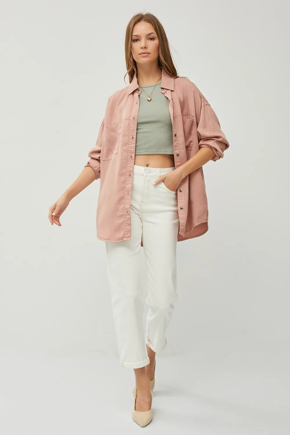 RISEN Full Size Button Up Long Sleeve Denim Shirt - Women / Jeans & Denim by Trendsi | Available at Handbags Specialist Headquarter