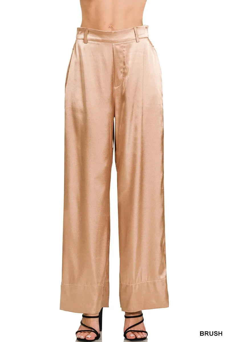 Zenana Wide-Leg Satin Pants - Women Pants by Trendsi | Available at Handbags Specialist Headquarter