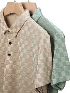 Men's Plus Size Checkered Pattern Short Sleeve Casual Polo Shirt - Men's Polo shirt by Trendsi | Available at Handbags Specialist Headquarter