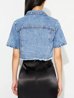 Cropped Short Sleeve Denim Jacket with Frayed Hem - Women / Jeans & Denim by Trendsi | Available at Handbags Specialist Headquarter
