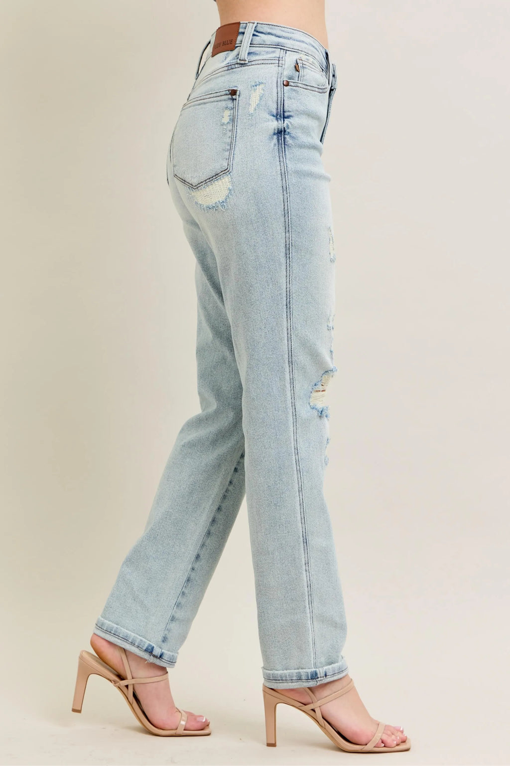 Judy Blue Full Size Mr Repair Stitch Detail Destroy Single Cuff Bf Jeans Plus Size - Women / Jeans & Denim by Trendsi | Available at Handbags Specialist Headquarter