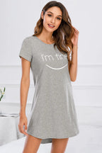 Graphic Round Neck Short Sleeve Lounge Dress - Sleepwear by Trendsi | Available at Handbags Specialist Headquarter