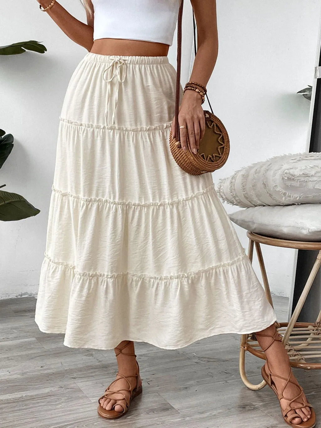 Drawstring Frill Tiered Skirt - Skirts by Trendsi | Available at Handbags Specialist Headquarter