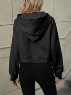 Half-Zip Hoodie with Kangaroo Pocket - Tops by Trendsi | Available at Handbags Specialist Headquarter