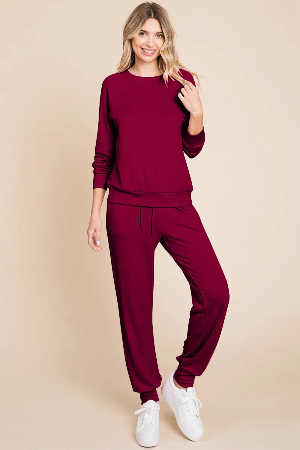 Super Lady Round Neck Raglan Sleeve Top and Pants Lounge Set - Sleepwear by Trendsi | Available at Handbags Specialist Headquarter