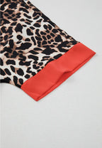 Contrast Trim Leopard Round Neck Top and Pants Lounge Set - Sleepwear by Trendsi | Available at Handbags Specialist Headquarter