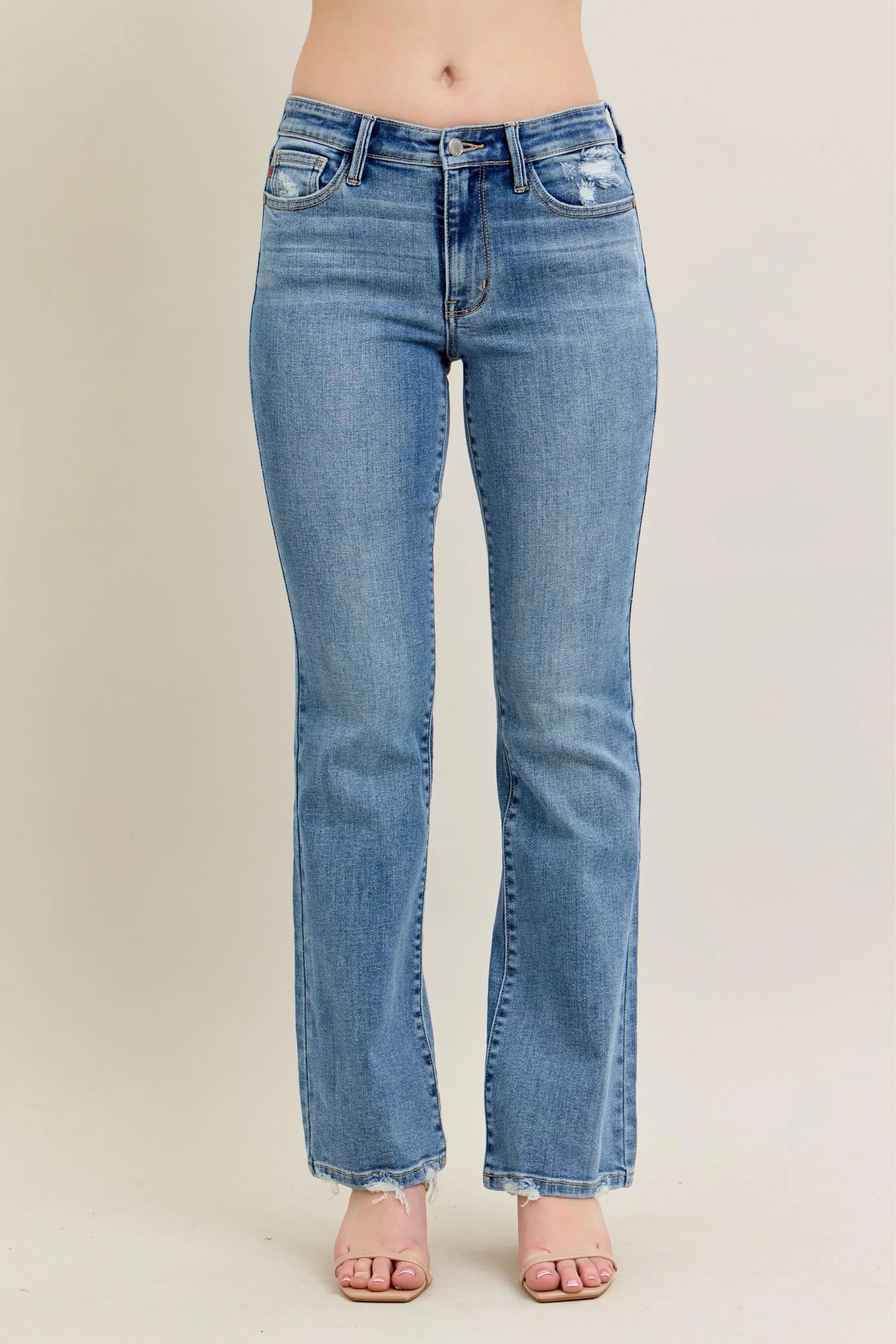 Judy Blue Full Size Mid Rise Wash Destroy Hem Bootcut Jeans Plus Size - Women / Jeans & Denim by Trendsi | Available at Handbags Specialist Headquarter