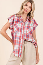 Mittoshop Mineral Wash Plaid Button Down Shirt - Women's Down Shirt Tops by Trendsi | Available at Handbags Specialist Headquarter