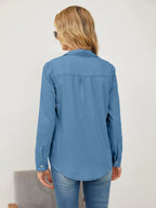 Pocketed Button Up Long Sleeve Denim Shirt - Women / Jeans & Denim by Trendsi | Available at Handbags Specialist Headquarter