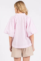 Mittoshop Button Down Striped Puff Sleeve Shirt - Women's Down Shirt Tops by Trendsi | Available at Handbags Specialist Headquarter