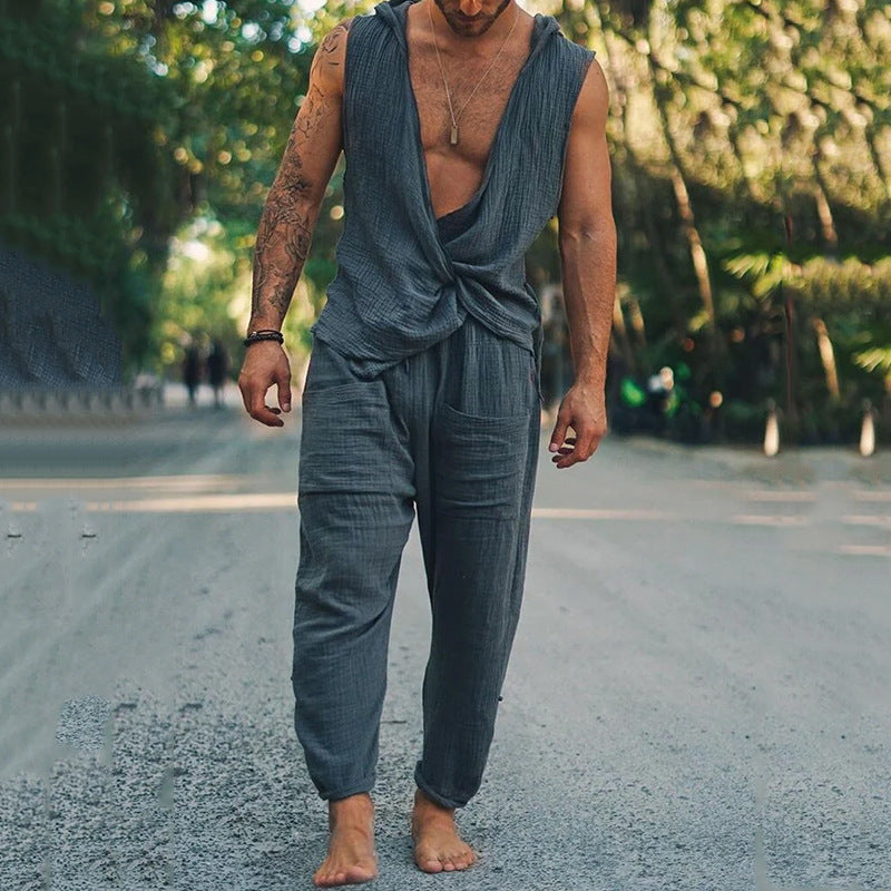 UrbanEase Men's Cotton-Linen Two-Piece Set