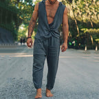 UrbanEase Men's Cotton-Linen Two-Piece Set