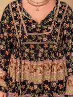 Plus Size Printed Tie Neck Balloon Sleeve Blouse - Plus Size Shirts by Trendsi | Available at Handbags Specialist Headquarter