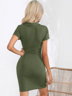 Johnny Collar Short Sleeve Bodycon Dress - Maxi Dress by Trendsi | Available at Handbags Specialist Headquarter