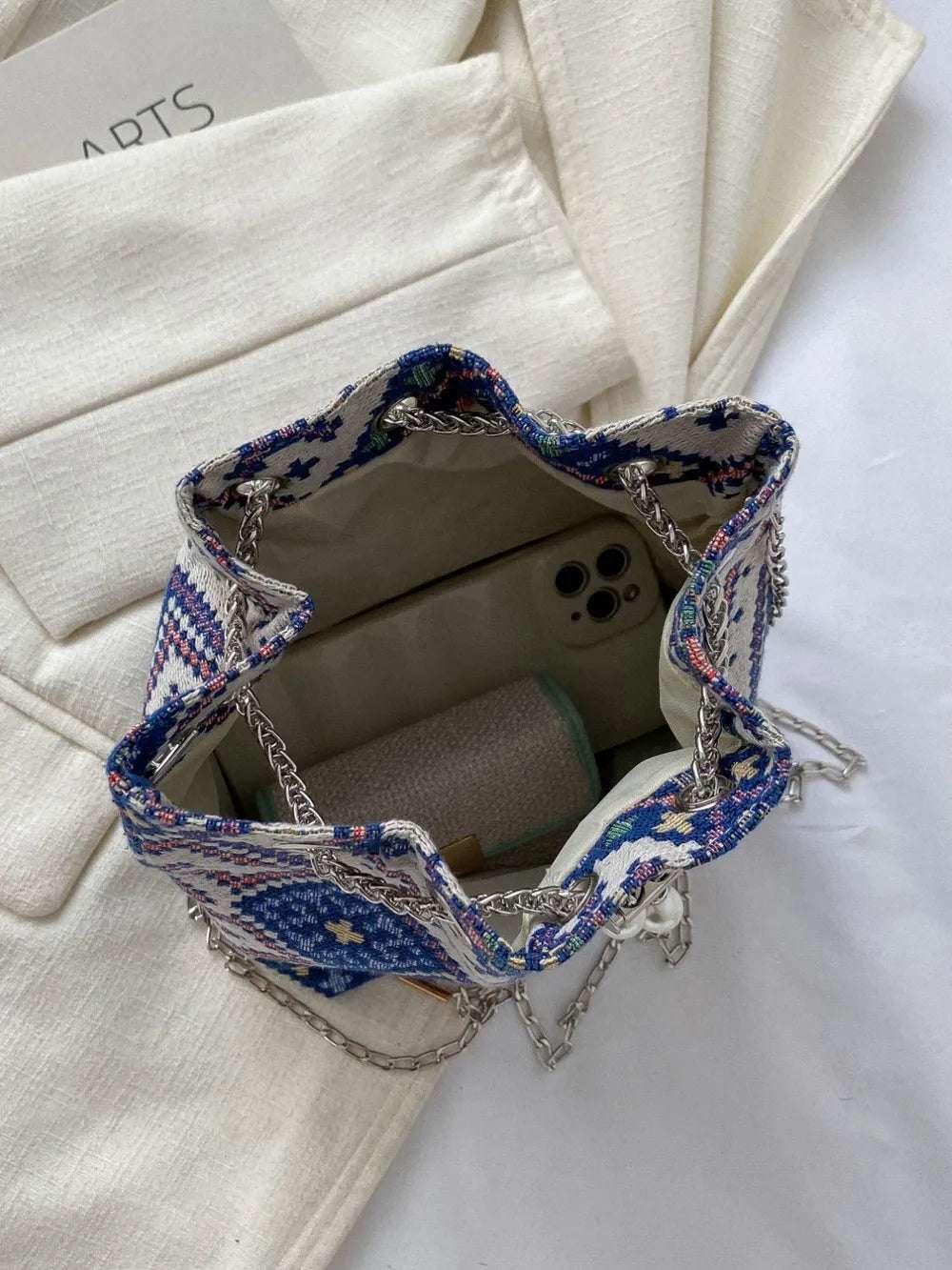 Printed Chain Bucket Bag - Crossbody Bag by Trendsi | Available at Handbags Specialist Headquarter