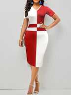 Color Block V-Neck Bodycon Midi Dress - Dresses by Trendsi | Available at Handbags Specialist Headquarter