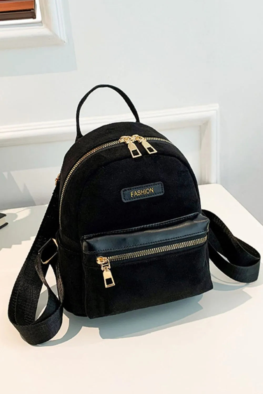 Suede Adjustable Strap Backpack Bag - Handbags by Trendsi | Available at Handbags Specialist Headquarter