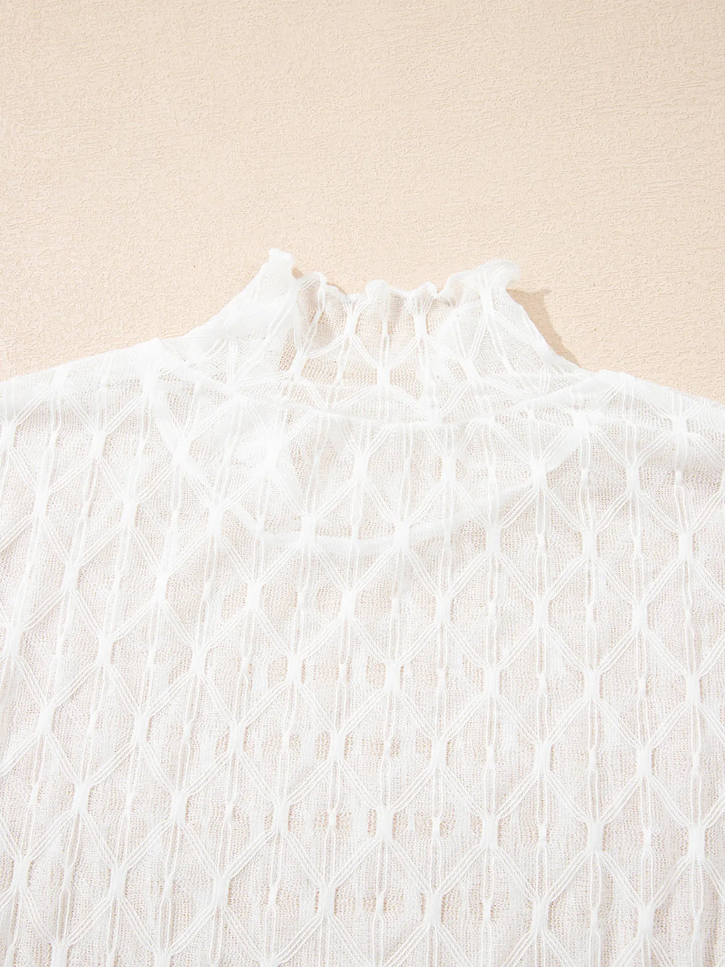 Sheer Mesh Patterned Lettuce Trim Slim Long Sleeve Top - Tops by Trendsi | Available at Handbags Specialist Headquarter