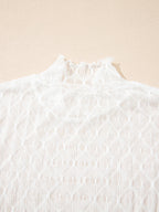 Sheer Mesh Patterned Lettuce Trim Slim Long Sleeve Top - Tops by Trendsi | Available at Handbags Specialist Headquarter